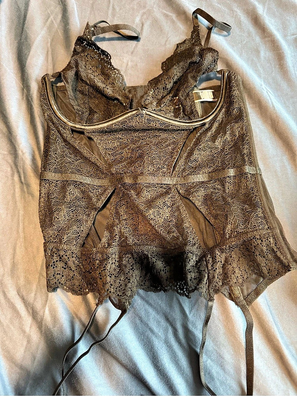Victoria's Secret Tease Bow Lace Garter Corset Top Black